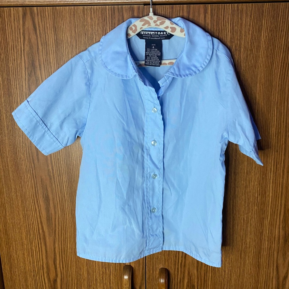 French Toast Button Down Shirt Kids Size 6 Blue Peter Pan Collar School Uniform